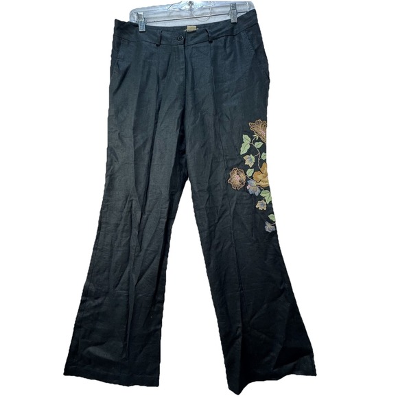 Anna bui Pants - Anna Bui Gallery 100% Linen Embroidered Flare Pants Women's XL‎ Boho Peasant
